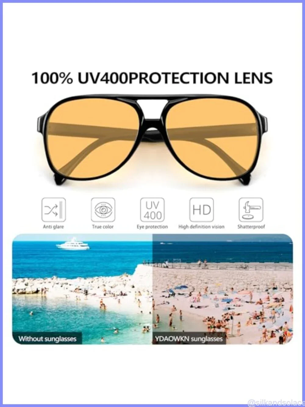 Retro Aviator Sunglasses UV400 Acetate Full Frame Unisex Eyewear